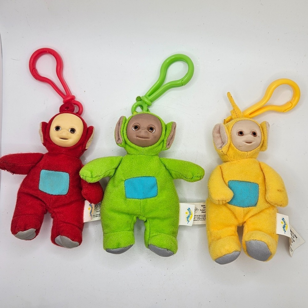 Vintage 1999 Burger King Teletubbies Plush Clip On Keychain Lot Of 3 Po Dipsy La
